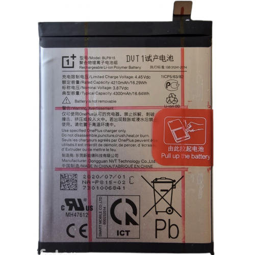 bateria litio BLP815 Para Oneplus Nord N10 5G / 1+Nord N10 5G De 4300mAh (De Desmontaje)