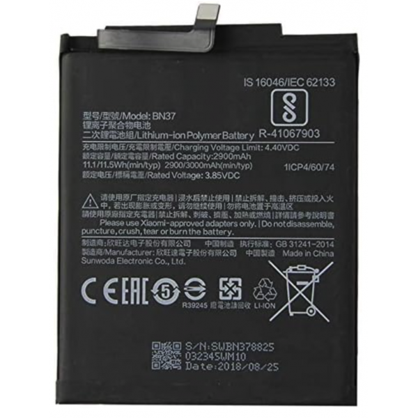 N306 Batería BN37 para Xiaomi Redmi 6 / 6A 2900mAh / 4.4V / 11.5WH