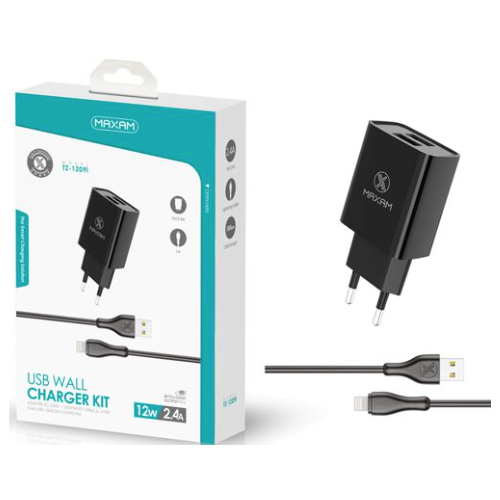 Cargador Completo IPhone de Dos Entradas USB con cable Lightning de 12W-2.4A TZ-1209i